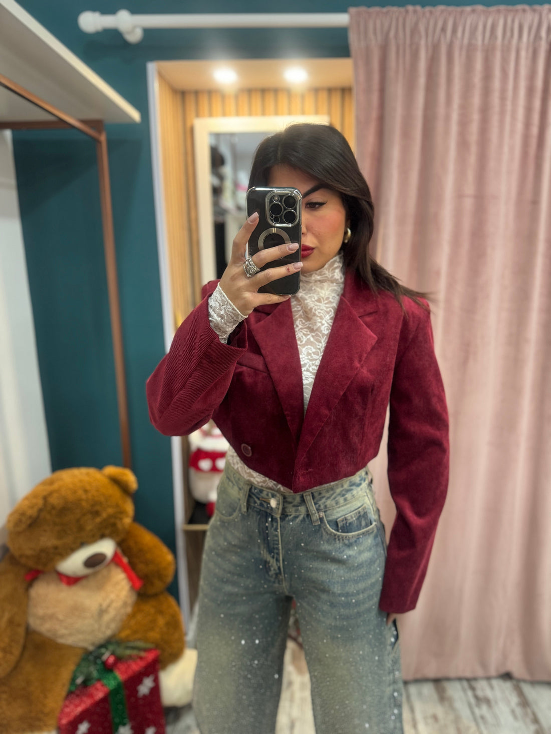 Blazer crop velluto