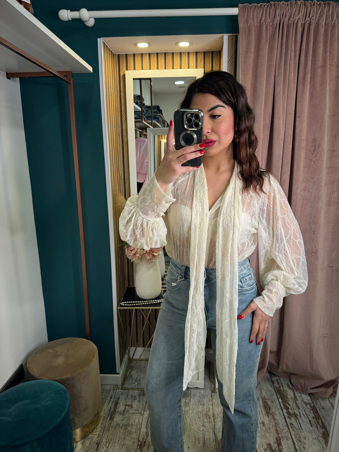 Camicia pizzo panna