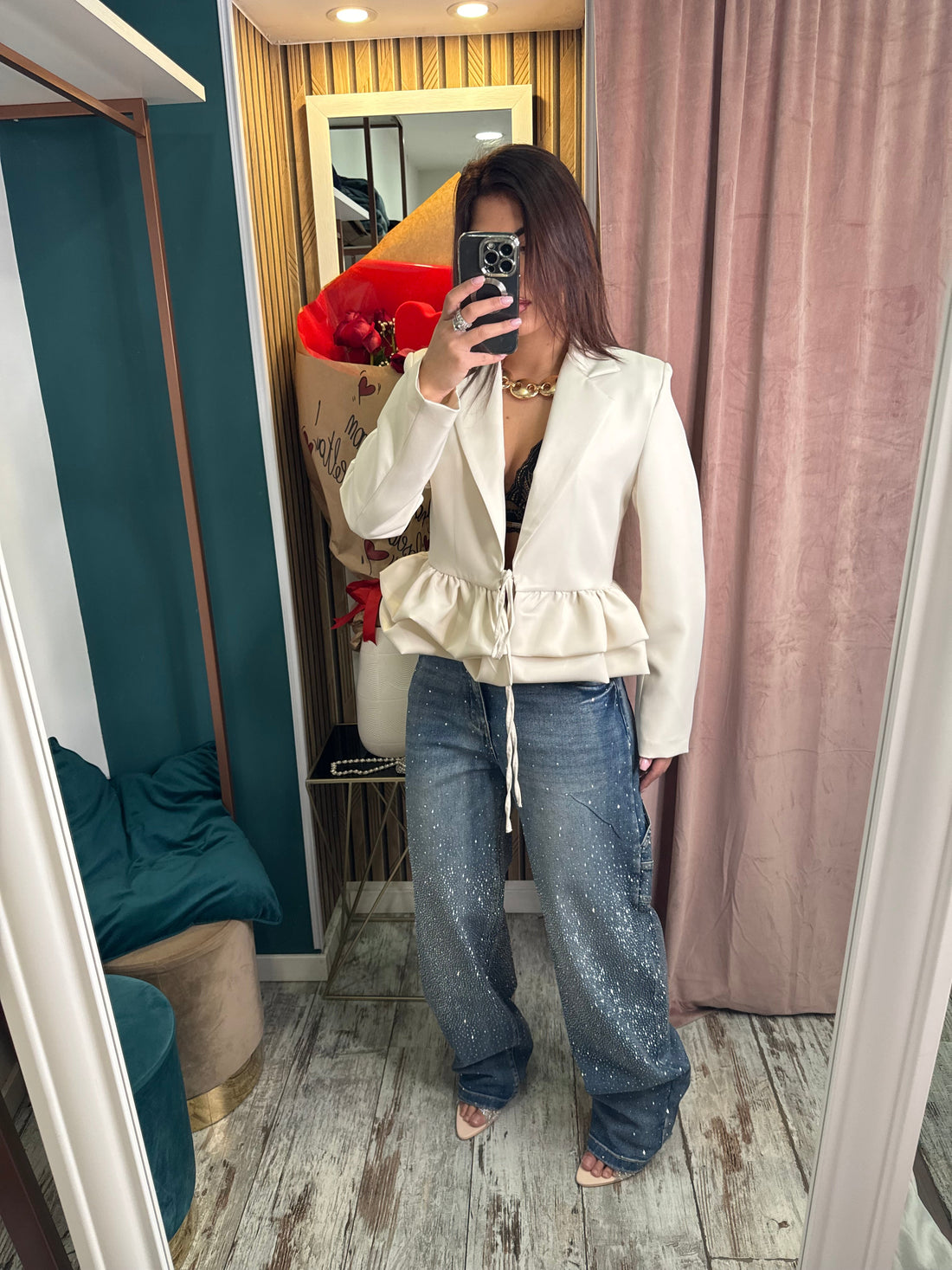 Jeans Wide Ballon strass