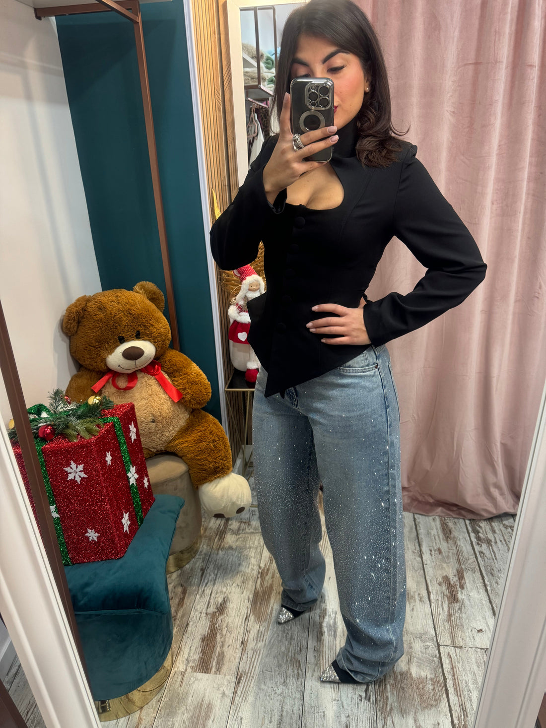 Jeans wide ballon strass