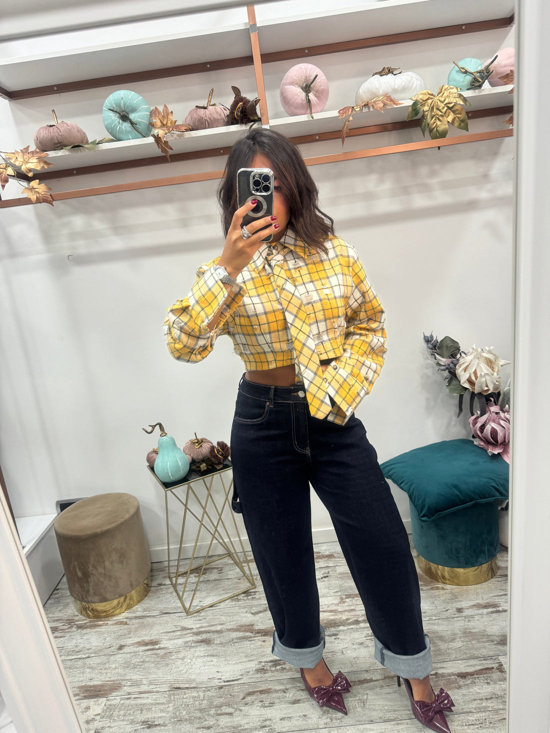 Camicia crop quadretti