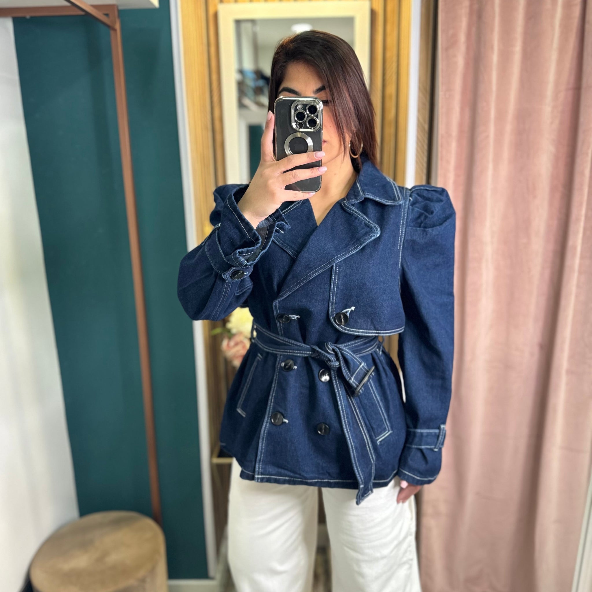 Trench denim crop